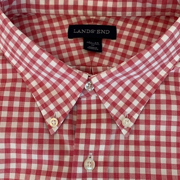 Lands’ End Traditional Fit Shirt Pink Gingham Check Print Button Down 17.5-35 - Picture 12 of 12